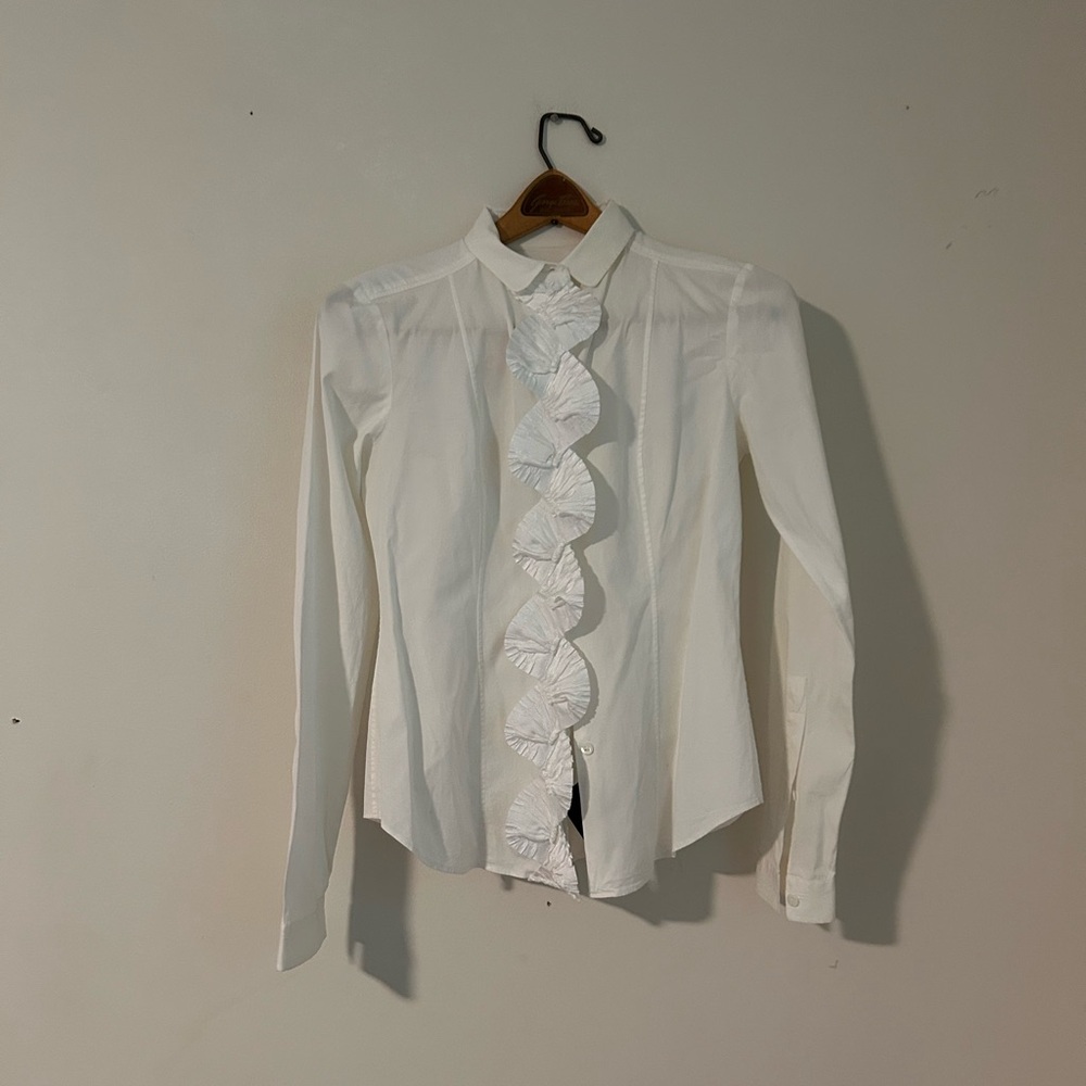 BURBERRY PRORSUM Size XS White Ruffled Tuxedo Slim Fit Long Sleeve Shirt